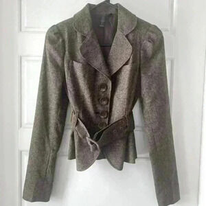 BROWN BLAZER WITH BELT GORGEOUS  TRENDY PUFFY SHOULDER SIZE SMALL